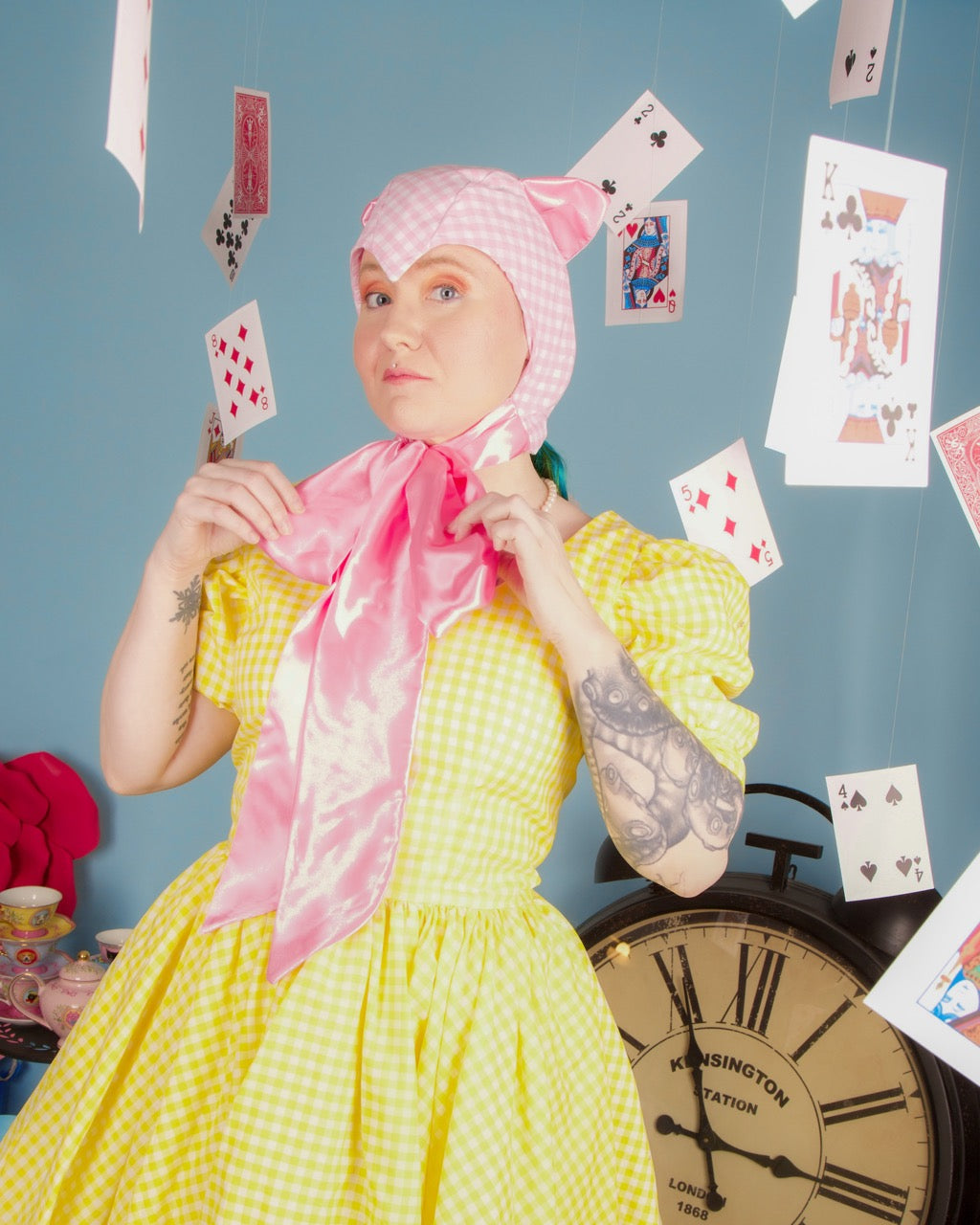 Pink Gingham Cat Bonnet