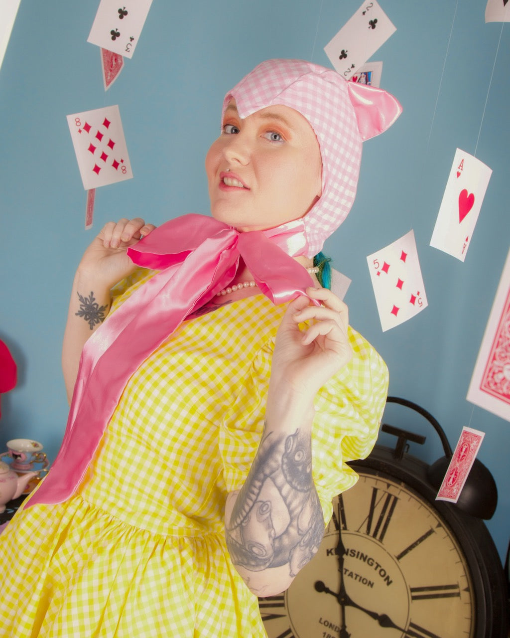 Pink Gingham Cat Bonnet