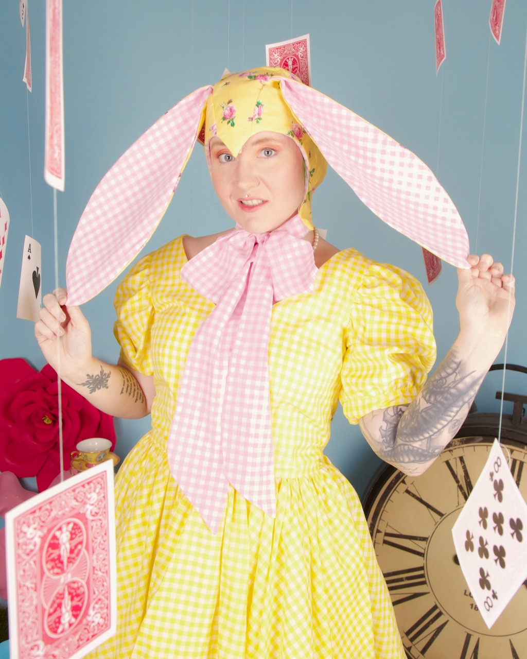 Pink Gingham &amp; Floral Bunny Bonnet