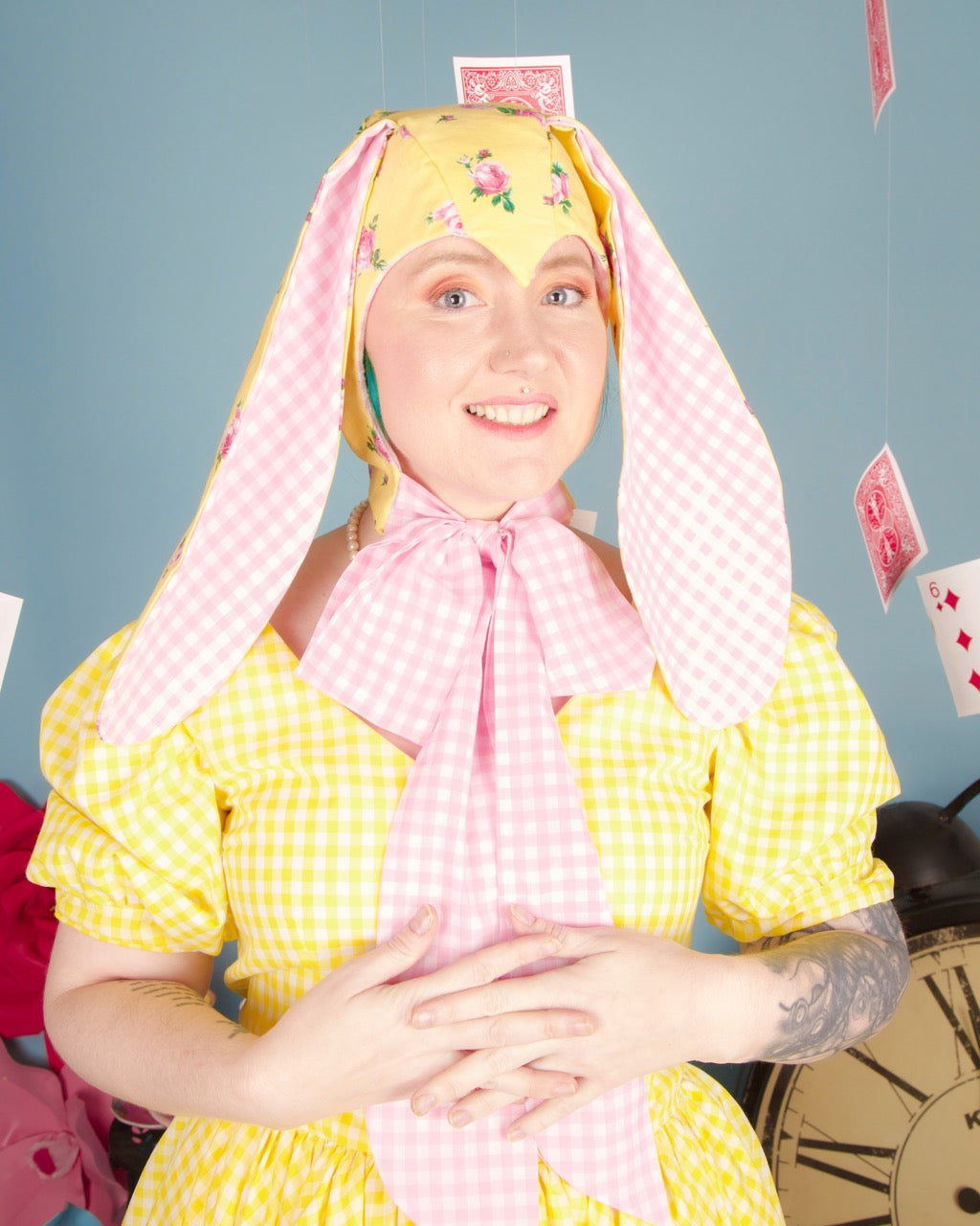 Pink Gingham &amp; Floral Bunny Bonnet