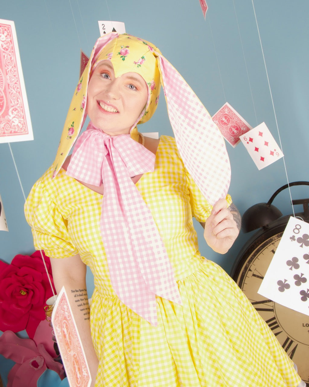 Pink Gingham &amp; Floral Bunny Bonnet