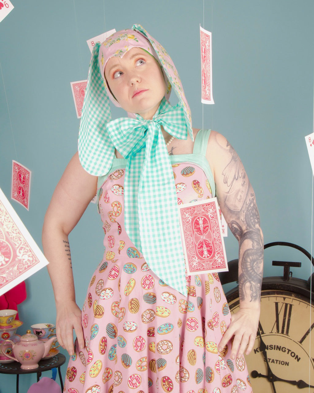 Mint Gingham &amp; Floral Bunny Bonnet