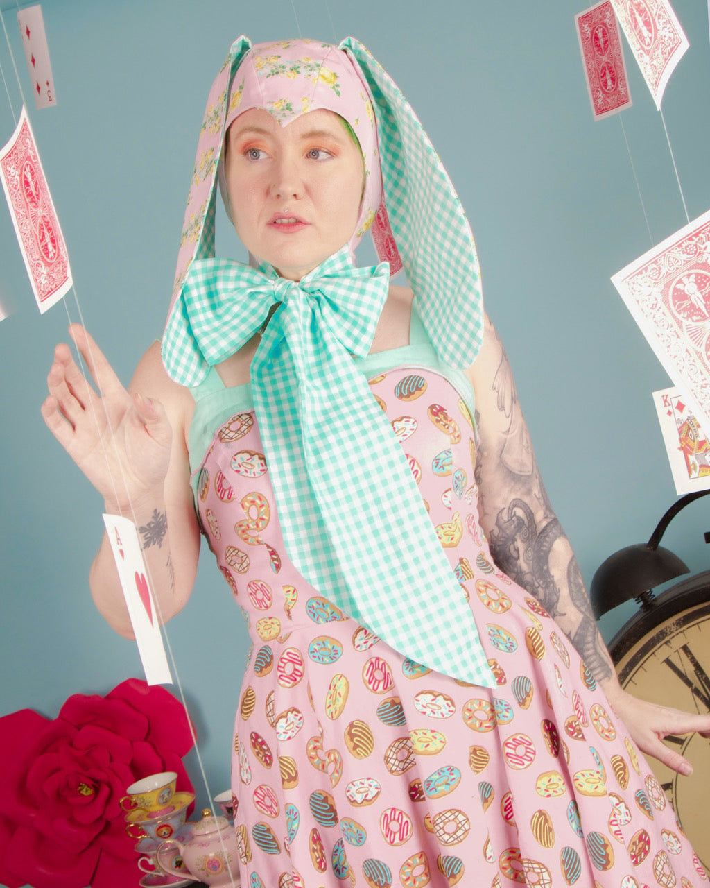 Mint Gingham &amp; Floral Bunny Bonnet