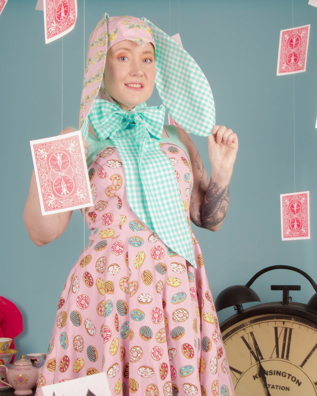 Mint Gingham &amp; Floral Bunny Bonnet