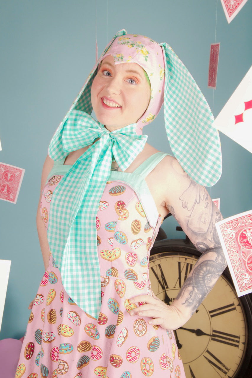 Mint Gingham &amp; Floral Bunny Bonnet