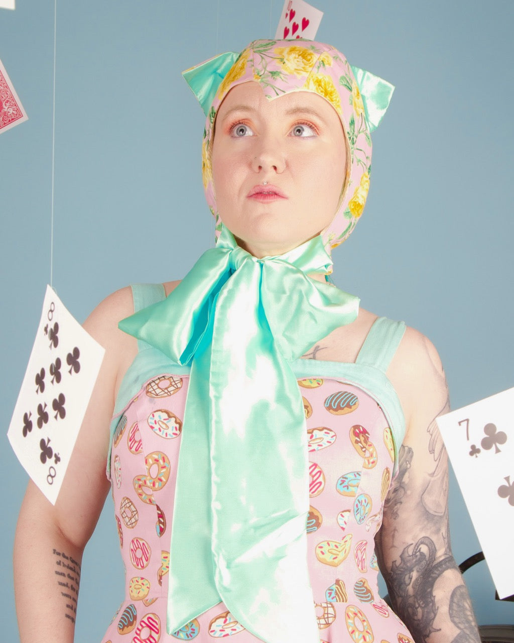 Pink & Mint Floral Cat Bonnet