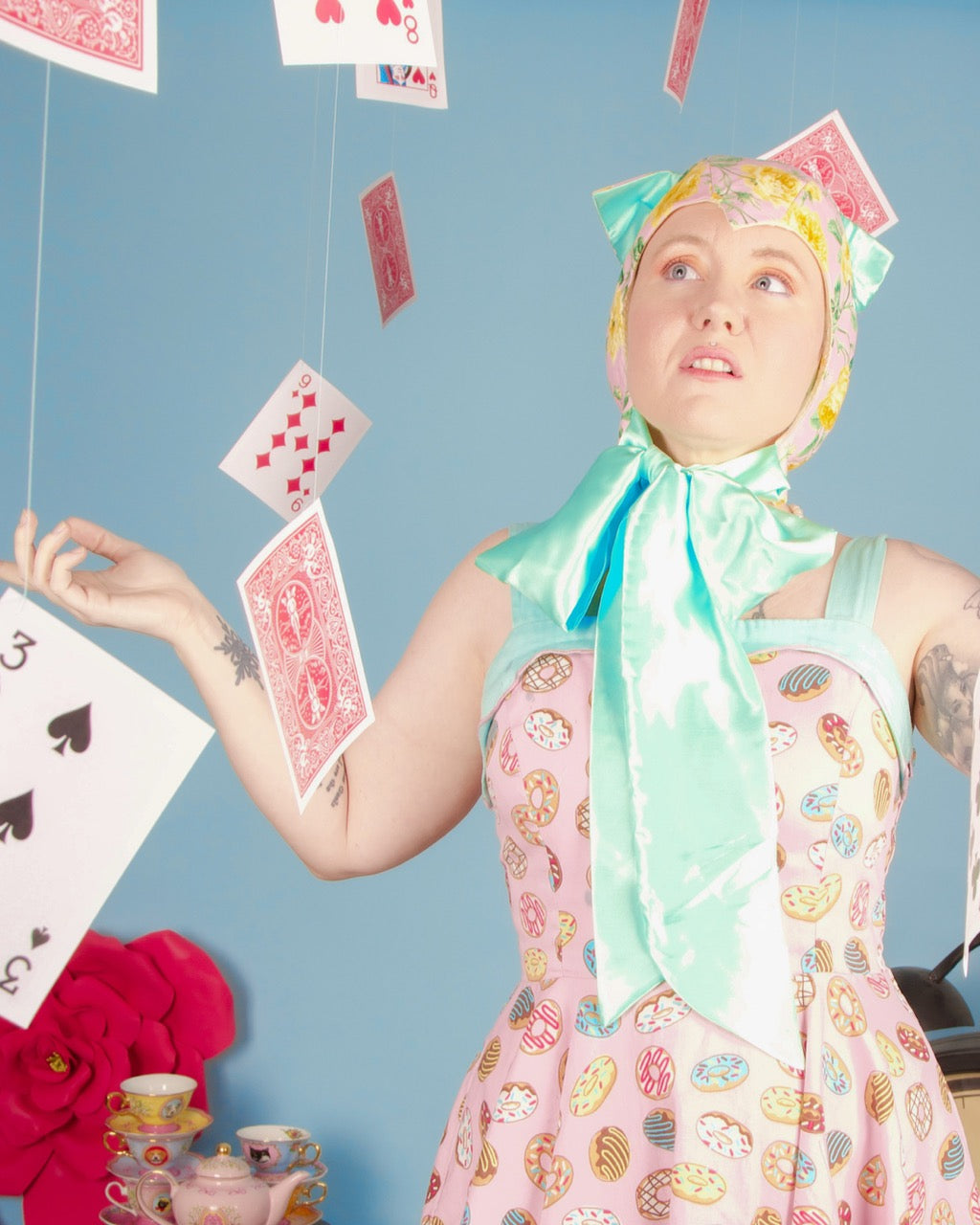 Pink & Mint Floral Cat Bonnet