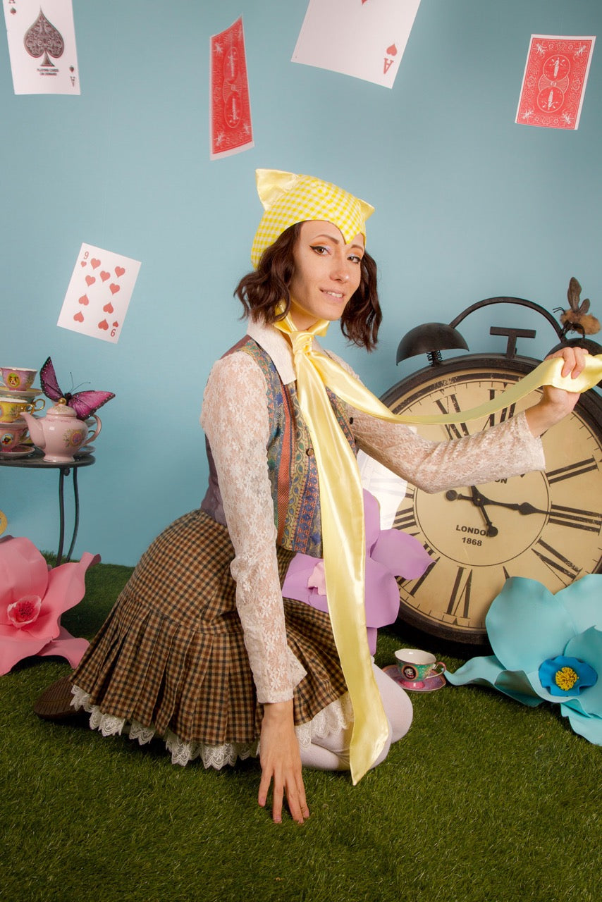 Yellow Gingham Cat Bonnet