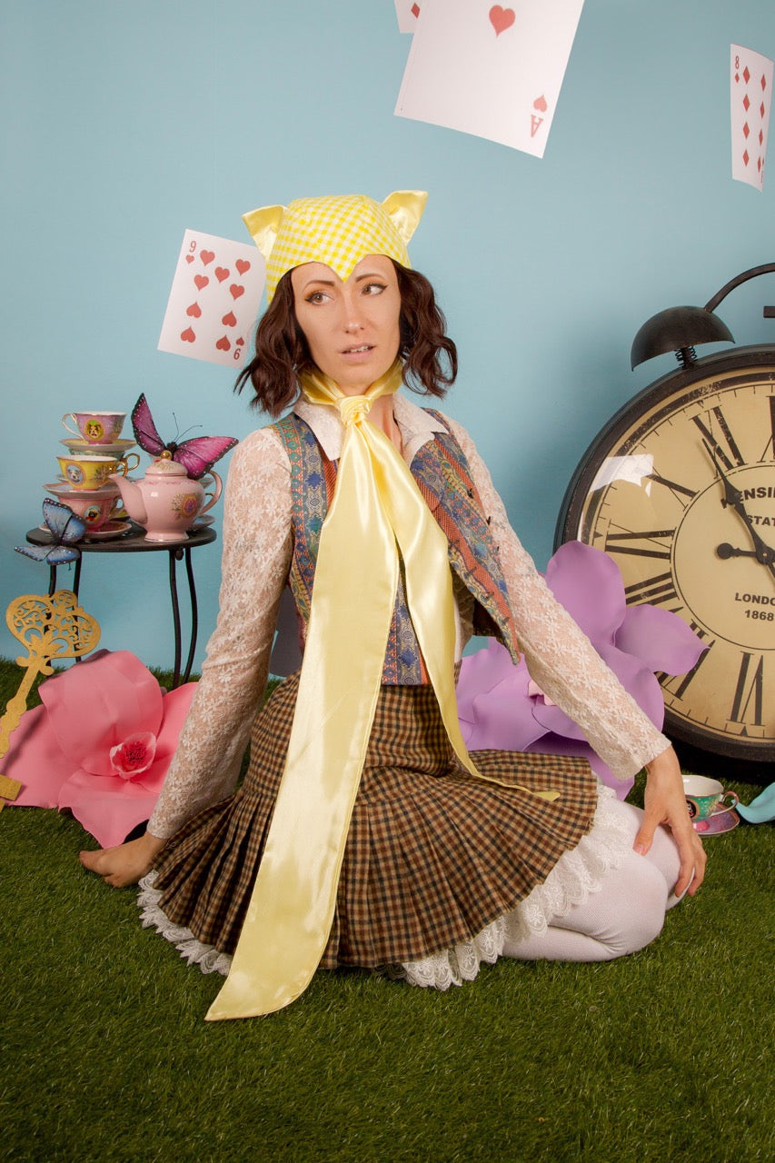 Yellow Gingham Cat Bonnet