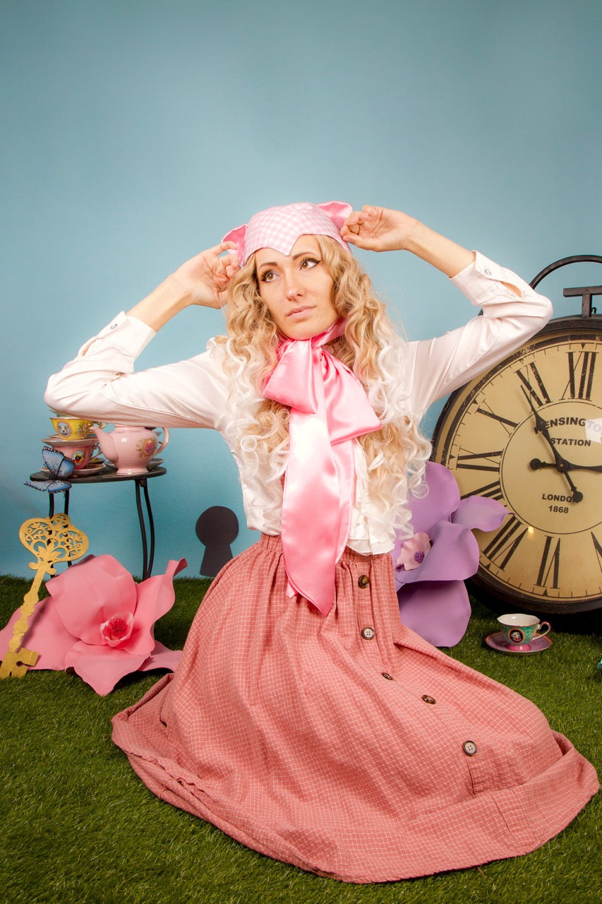 Pink Gingham Cat Bonnet