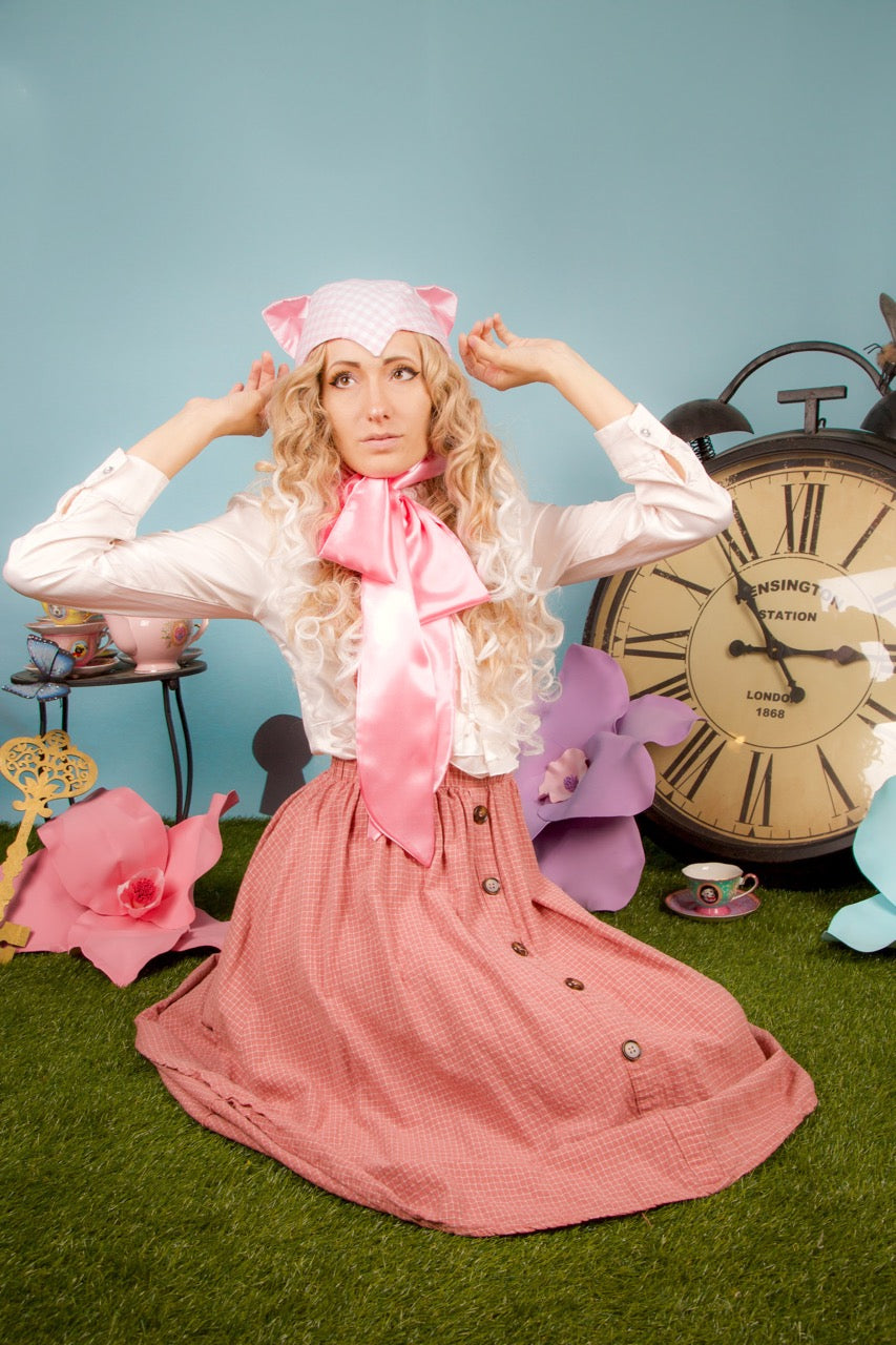 Pink Gingham Cat Bonnet