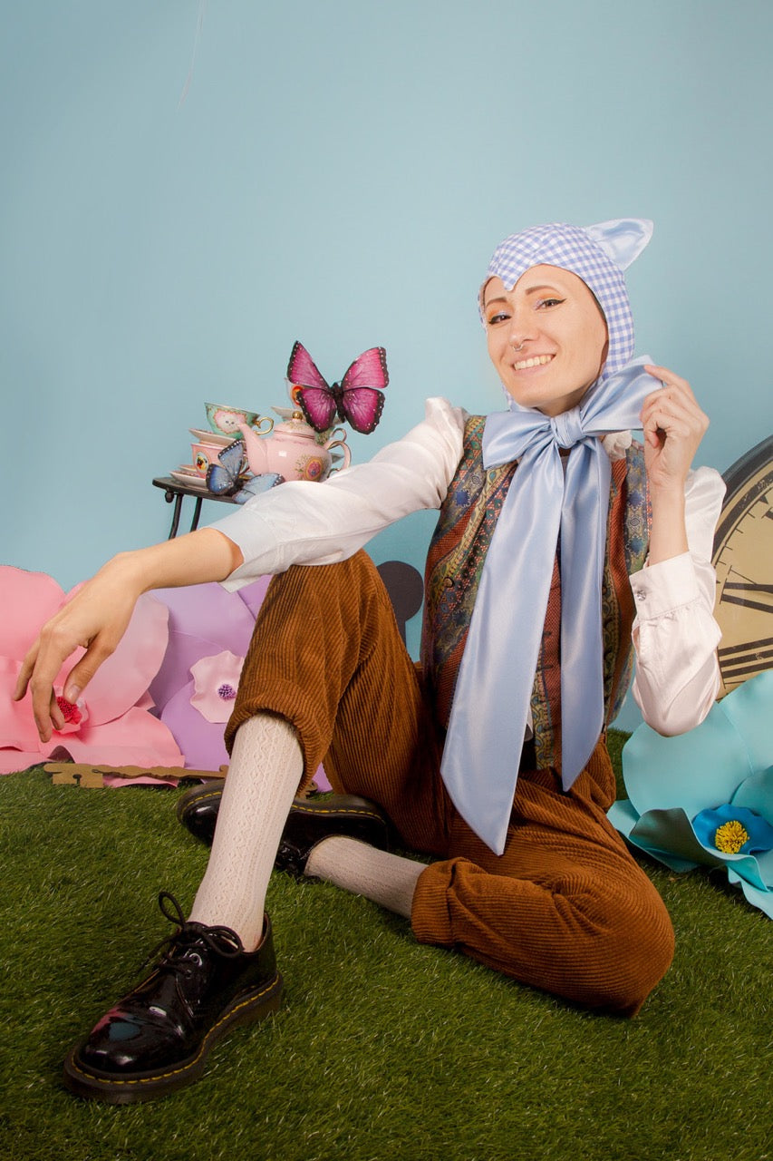 Blue Gingham Cat Bonnet