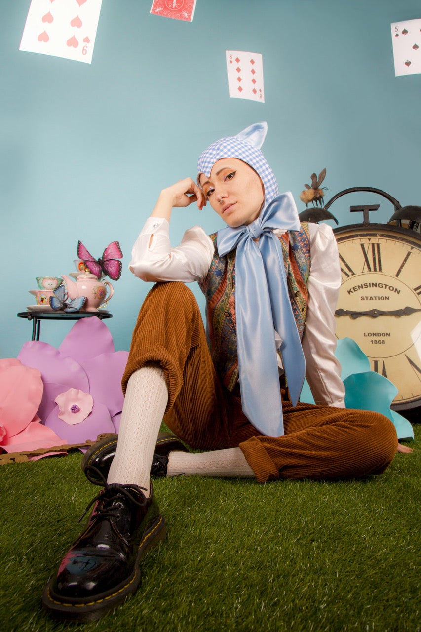 Blue Gingham Cat Bonnet