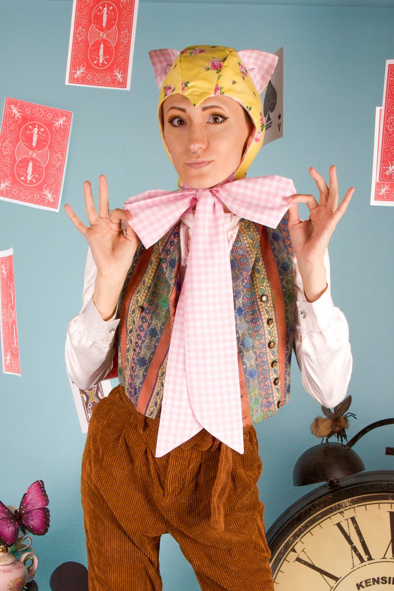 Pink Gingham &amp; Floral Cat Bonnet