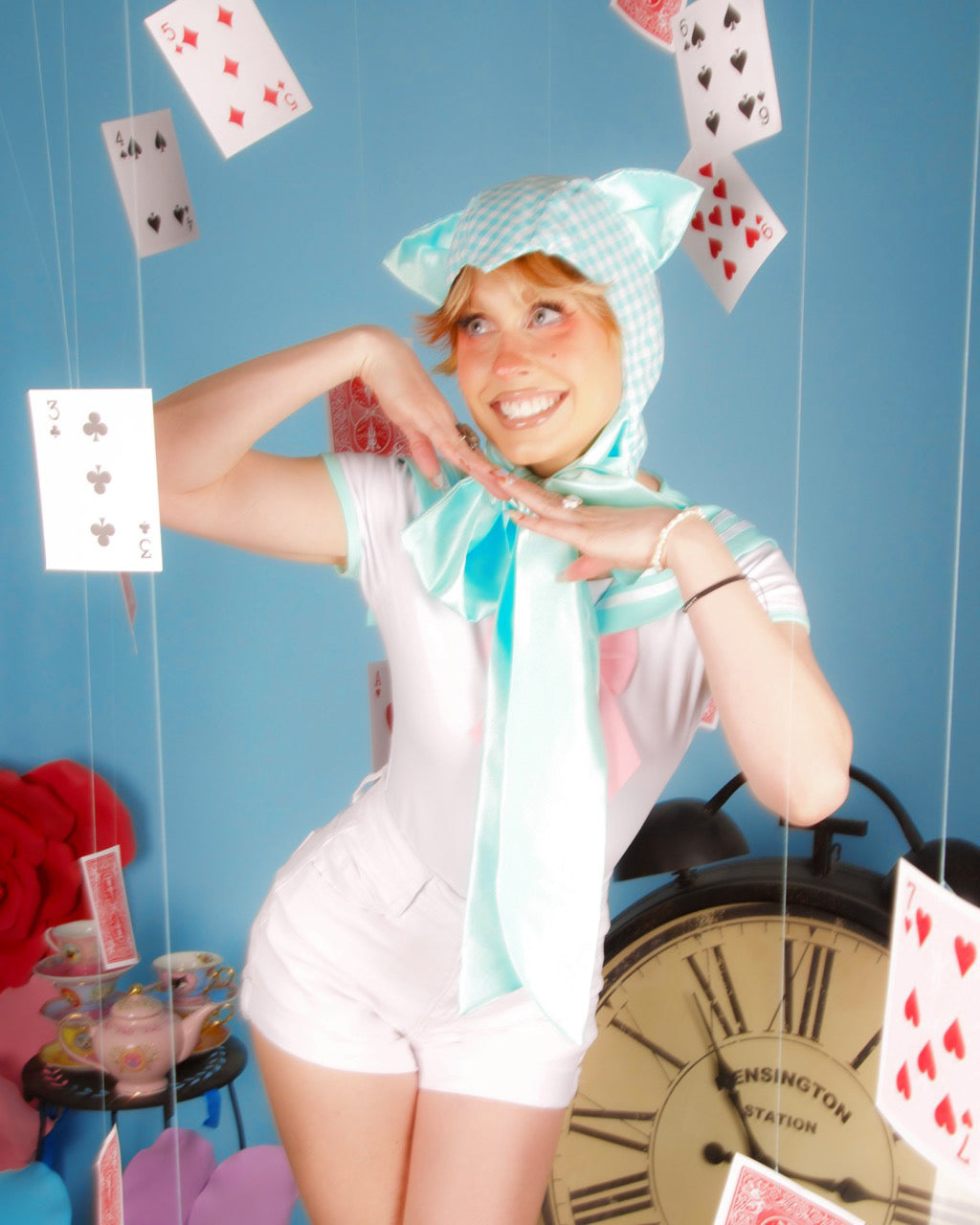 Mint Gingham Cat Bonnet