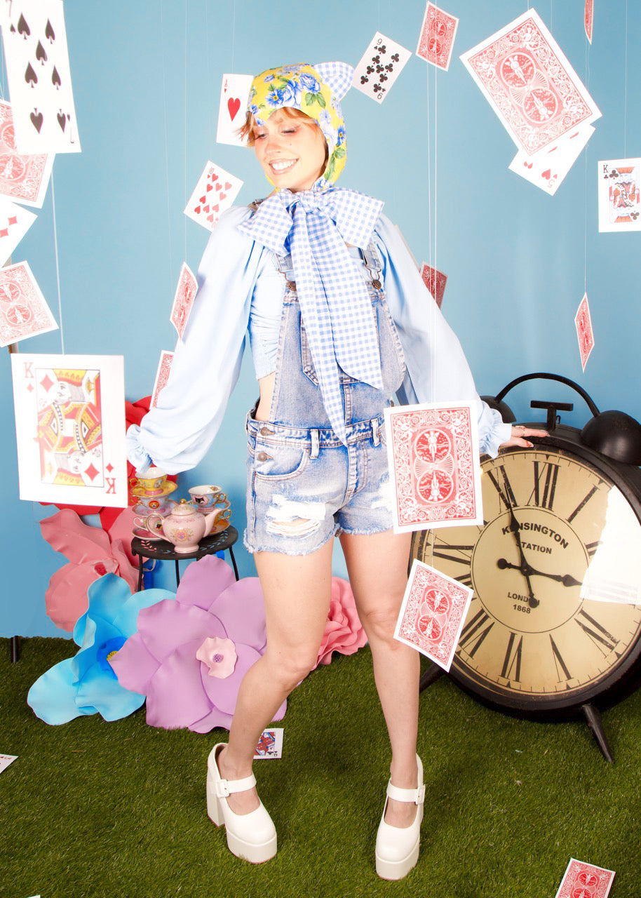 Blue Gingham &amp; Floral Cat Bonnet