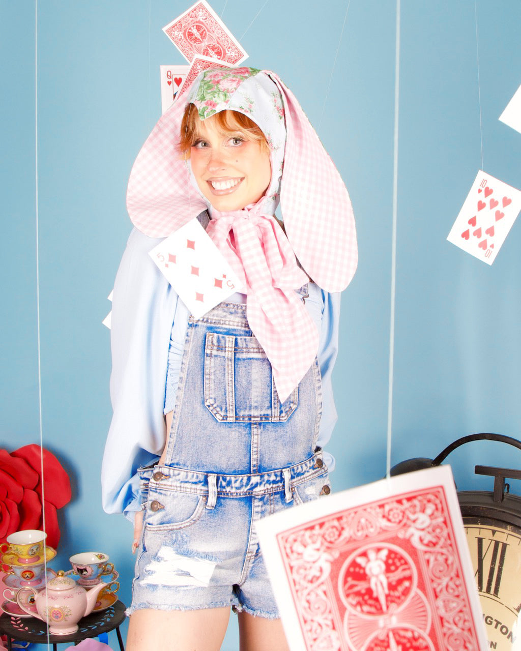 Pink Gingham &amp; Floral Bunny Bonnet (V1)