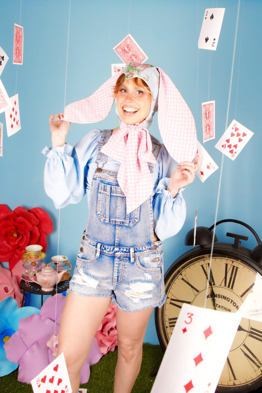 Pink Gingham &amp; Floral Bunny Bonnet (V1)