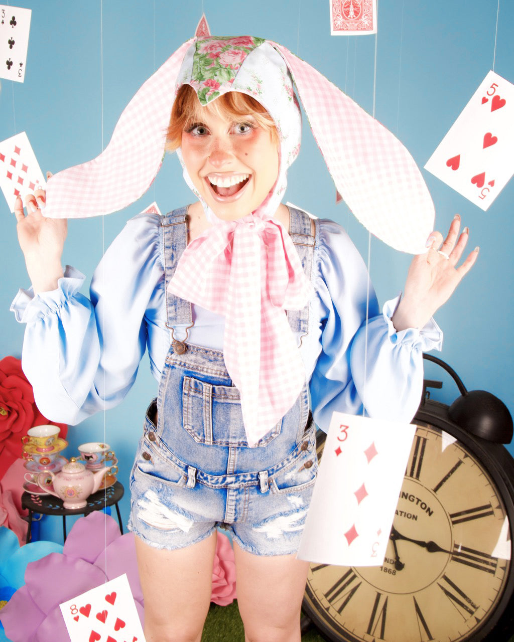Pink Gingham &amp; Floral Bunny Bonnet (V1)