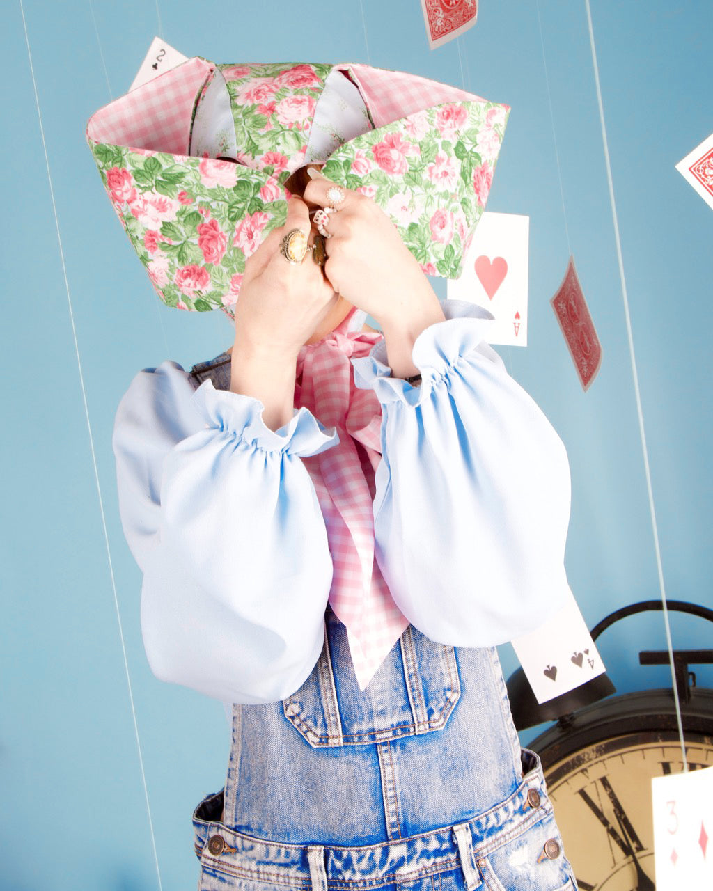 Pink Gingham &amp; Floral Bunny Bonnet (V1)