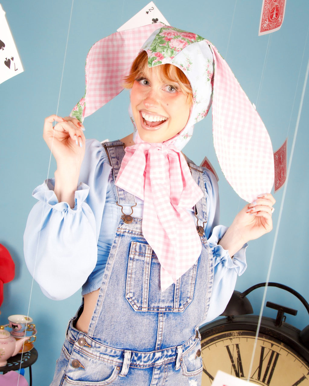 Pink Gingham &amp; Floral Bunny Bonnet (V1)