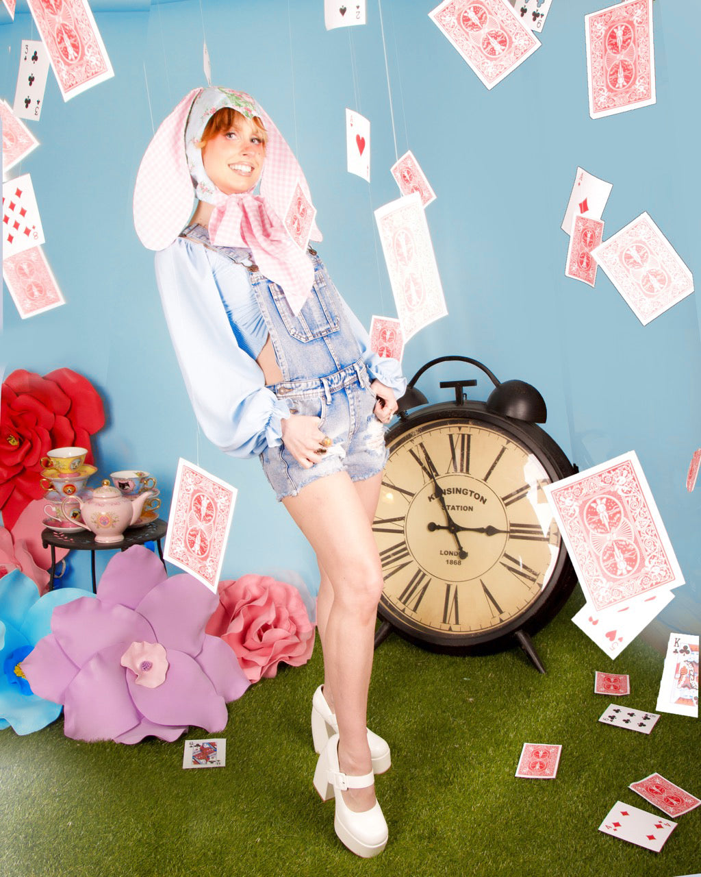 Pink Gingham &amp; Floral Bunny Bonnet (V1)