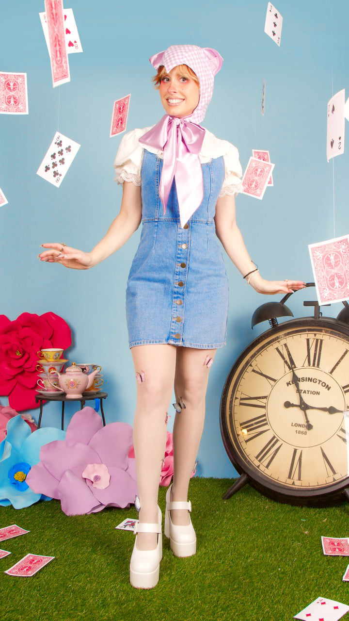 Lilac Gingham Cat Bonnet
