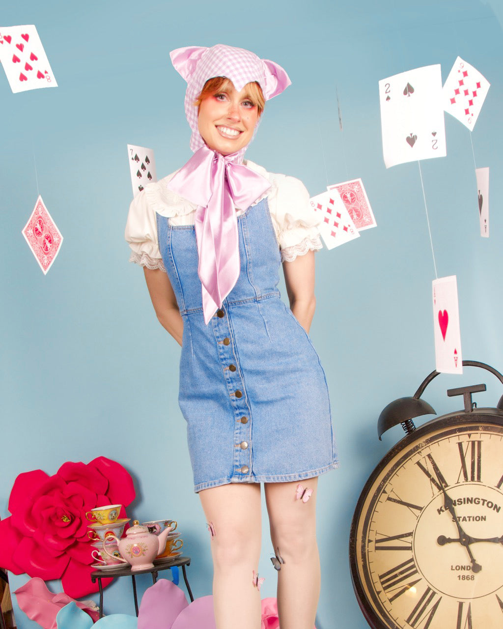 Lilac Gingham Cat Bonnet