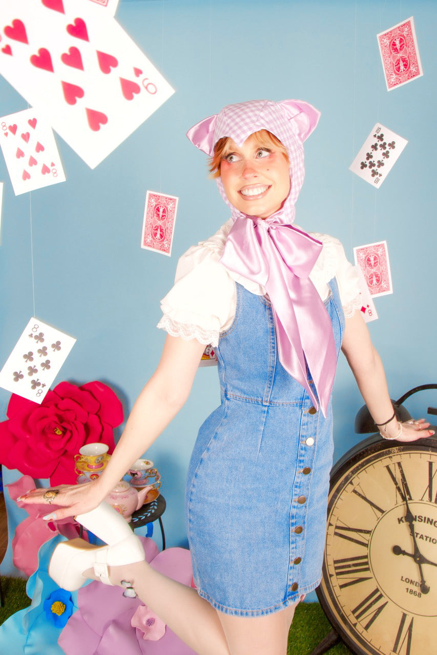 Lilac Gingham Cat Bonnet