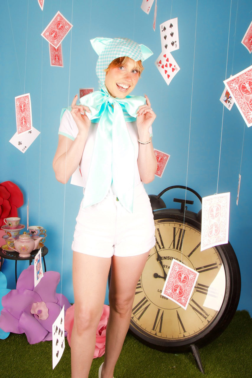 Mint Gingham Cat Bonnet