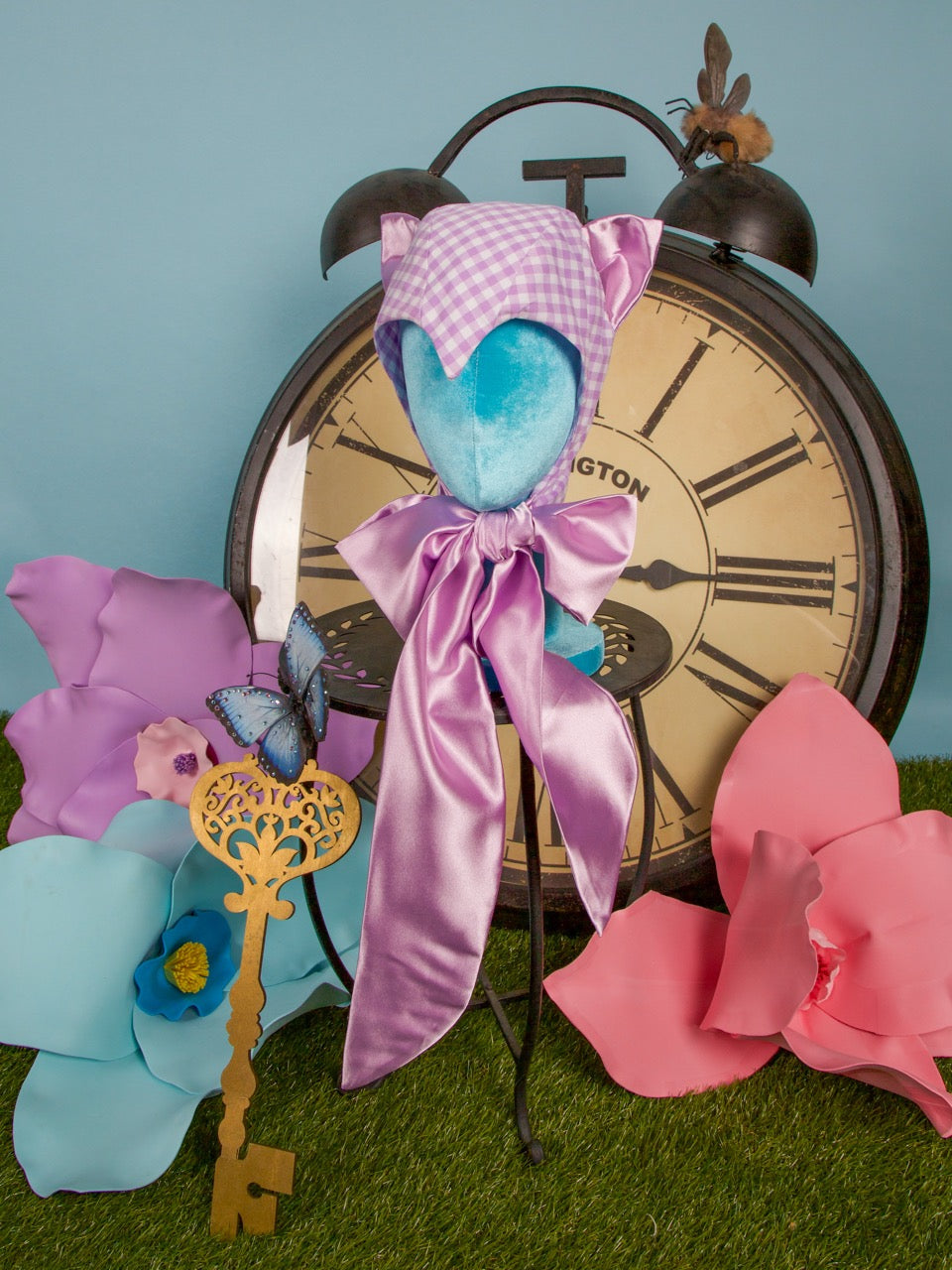 Lilac Gingham Cat Bonnet