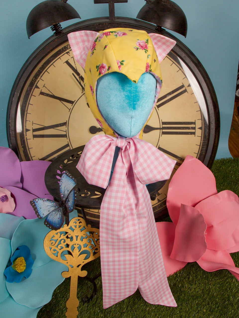 Pink Gingham &amp; Floral Cat Bonnet