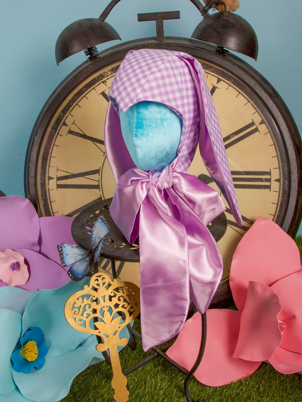 Lilac Gingham Bunny Bonnet