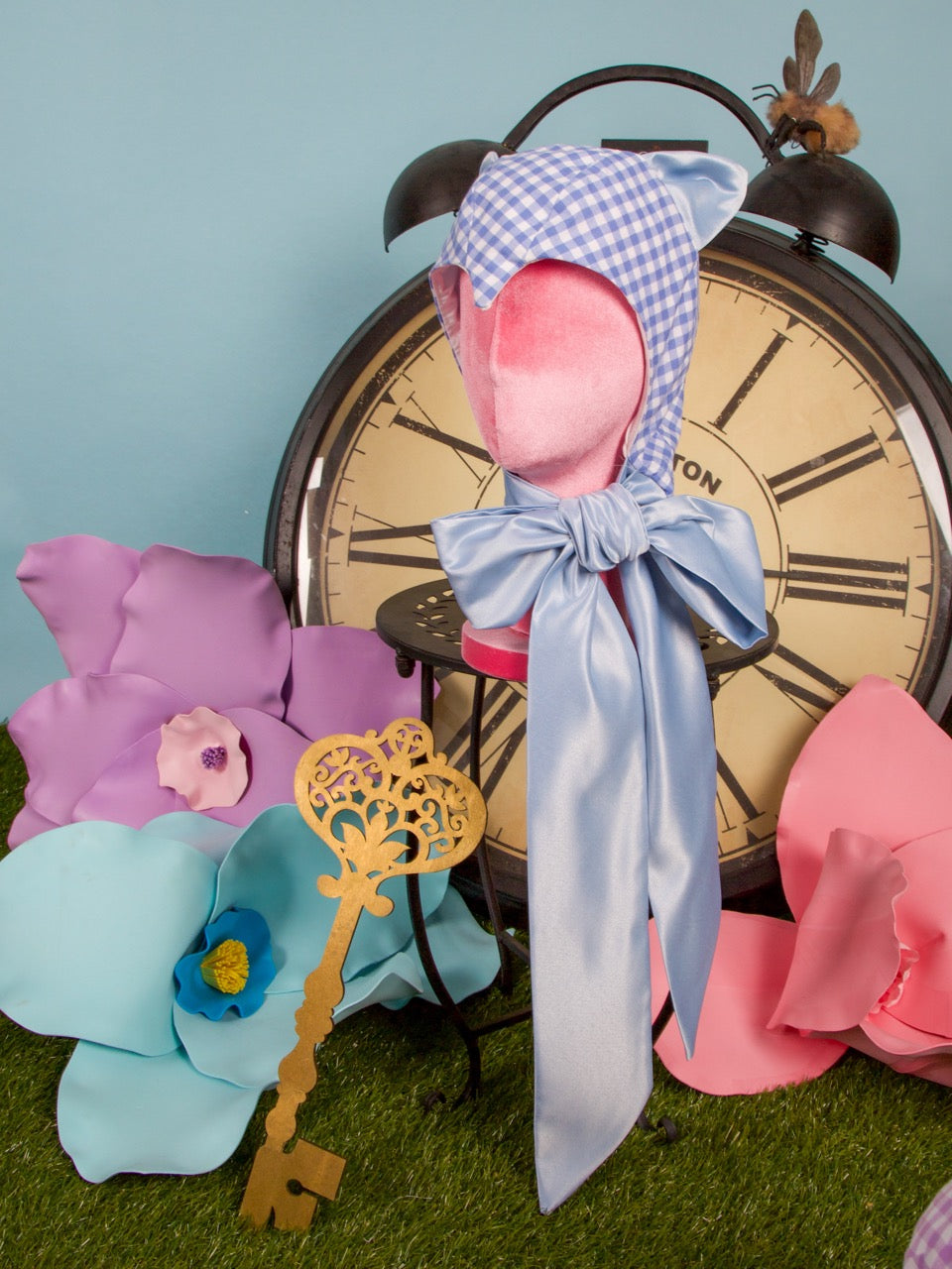 Blue Gingham Cat Bonnet