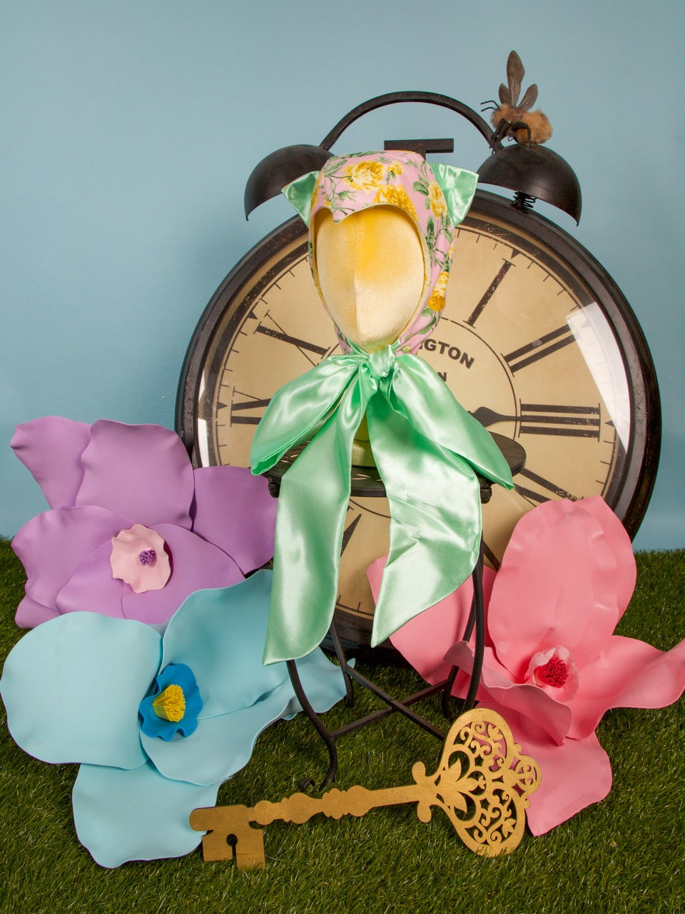 Pink & Mint Floral Cat Bonnet